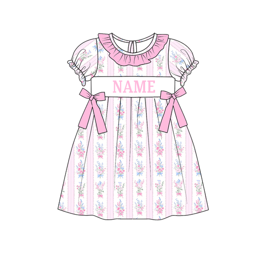 Valentine's Day Pink Foral Custom Name Smocked Embroidered Collection