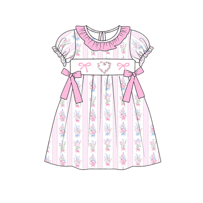 Valentine's Day Pink Foral Custom Name Smocked Embroidered Collection