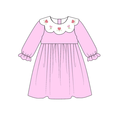 2026 Spring Summer Smock Flower Embroidery Pink Dress & Romper