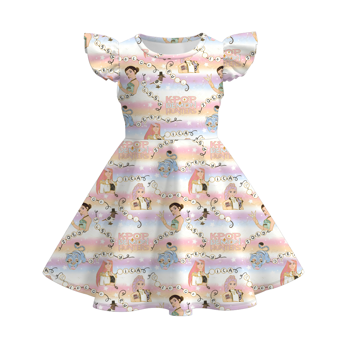 Girls Summer Kpop Demon Hunter Print Twirl Dress