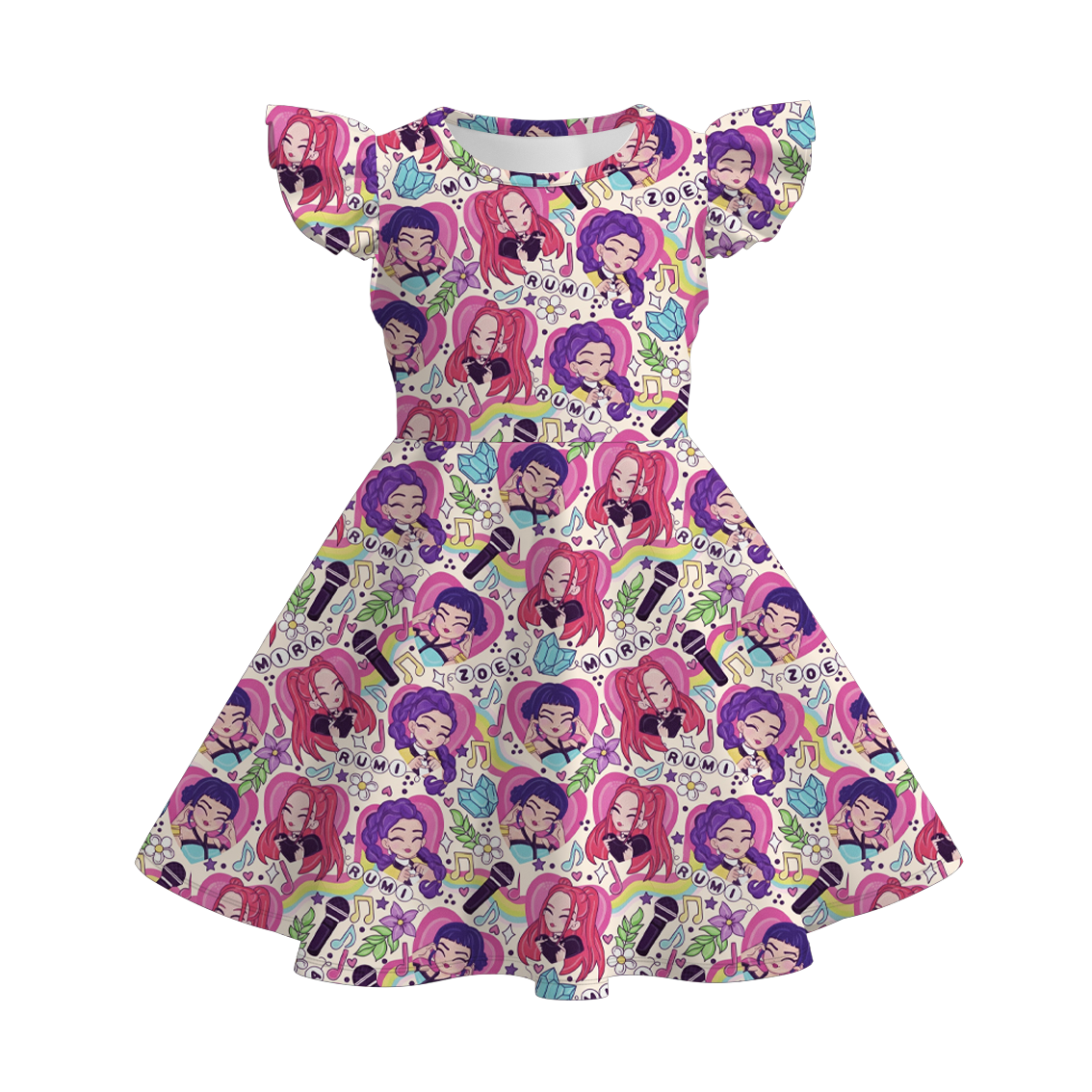 Girls Summer Kpop Demon Hunter Print Twirl Dress