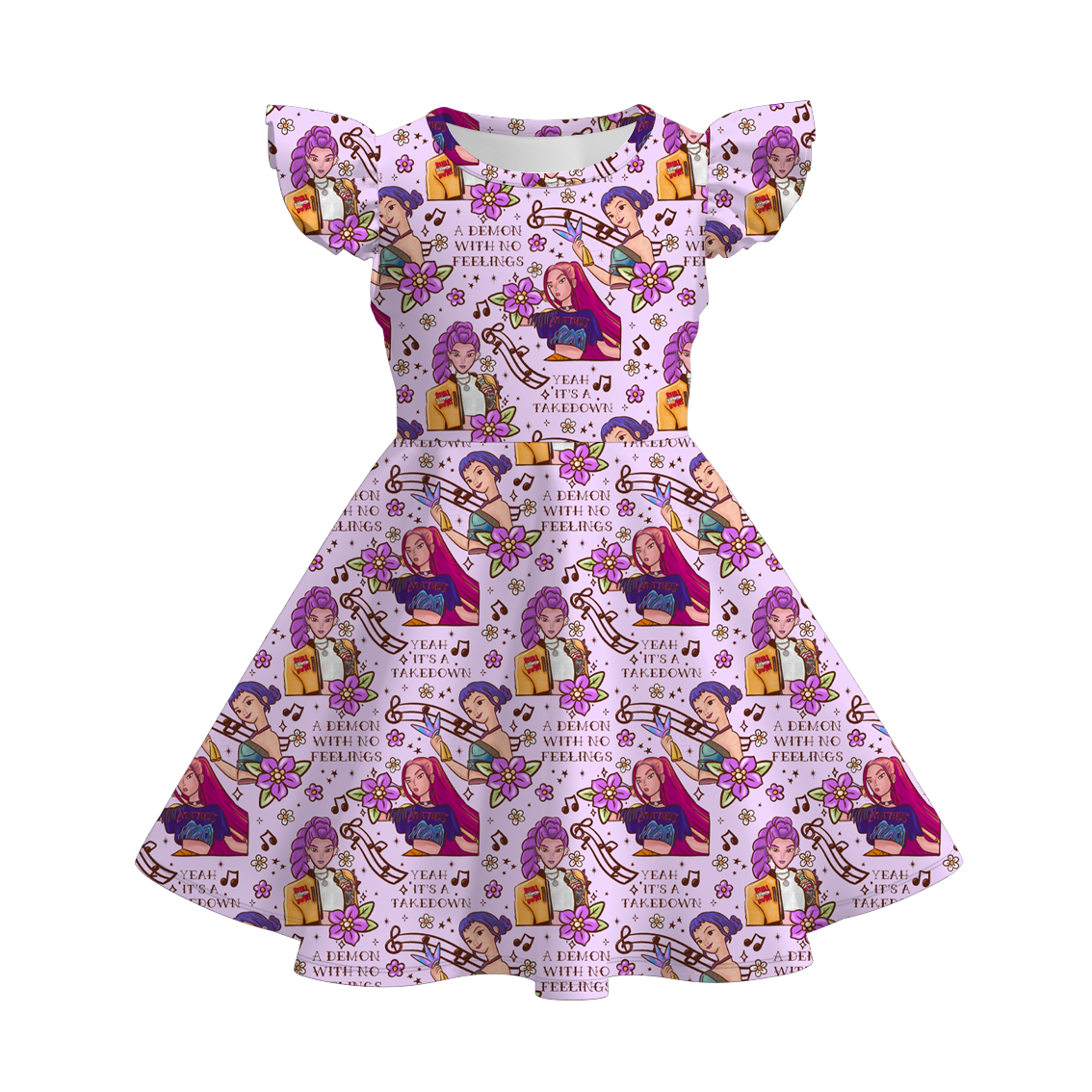 Girls Summer Kpop Demon Hunter Print Twirl Dress