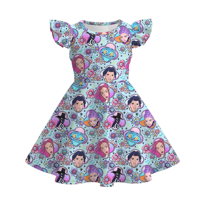 Girls Summer Kpop Demon Hunter Print Cute Twirl Dress