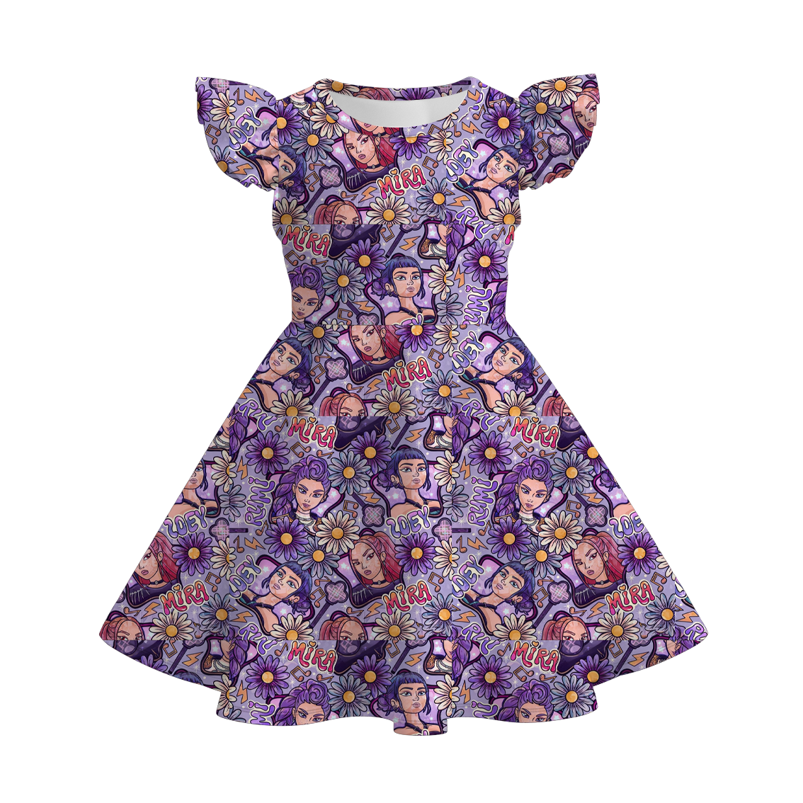Girls Summer Kpop Demon Hunter Print Cute Twirl Dress