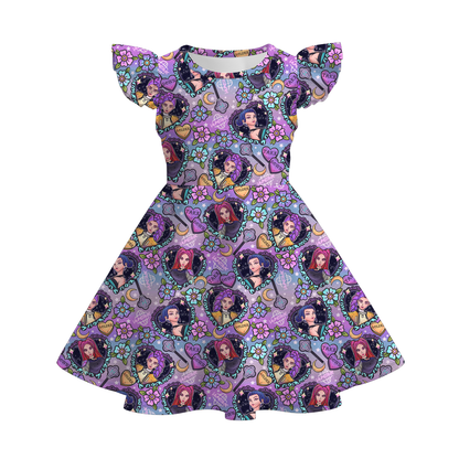 Girls Summer Kpop Demon Hunter Print Cute Twirl Dress