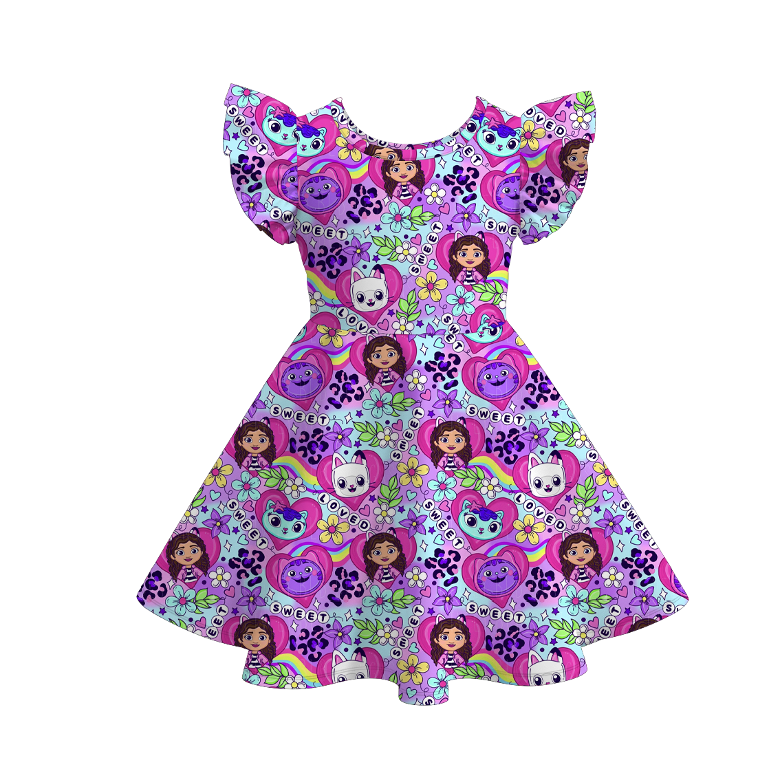 Girls Spring Summer Character Cartoon Short Sleeves Twirl Dress