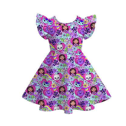 Girls Spring Summer Character Cartoon Short Sleeves Twirl Dress
