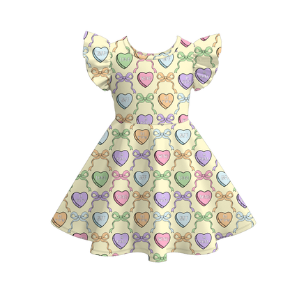 Girls Valentine's Day Cartoon Heart Print Short Sleeves Twirl Dress