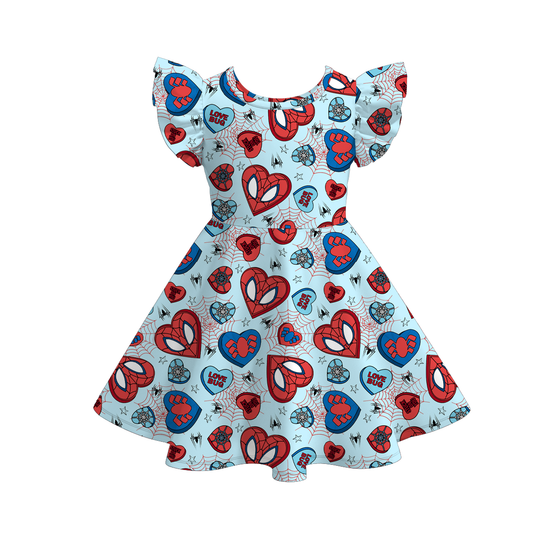 Girls Valentine's Day Cartoon Heart Print Short Sleeves Twirl Dress