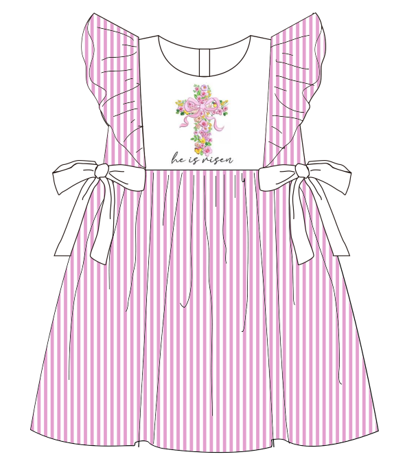 Easter HE IS RISEN Embroidery Pink Stripes Outfit Collection