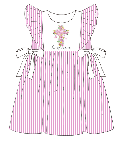 Easter HE IS RISEN Embroidery Pink Stripes Outfit Collection