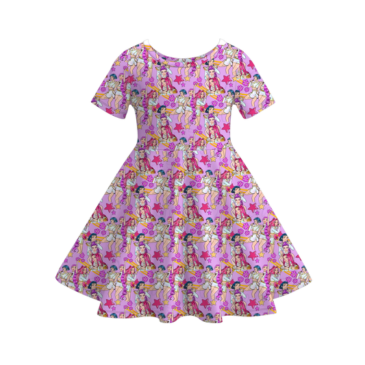 Girls Spring Summer Kpop Demon Hunter Print Twirl Dress