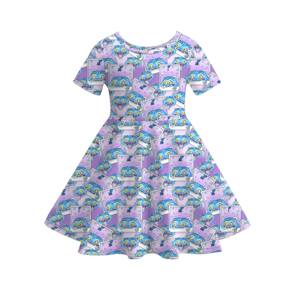 Girls Spring Summer Kpop Demon Hunter Print Twirl Dress