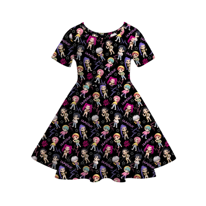 Girls Spring Summer Kpop Demon Hunter Print Twirl Dress