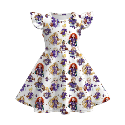 Girls Summer Football Team Sport Short Sleeves Twirl Dress