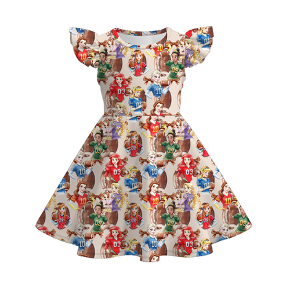 Girls Summer Football Team Sport Short Sleeves Twirl Dress