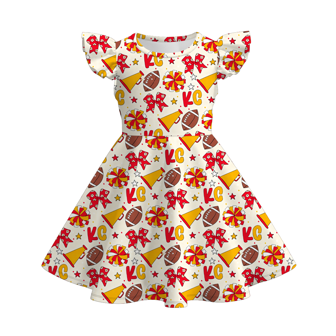 Girls Summer Football Team Fashion Short Sleeves Twirl Dress