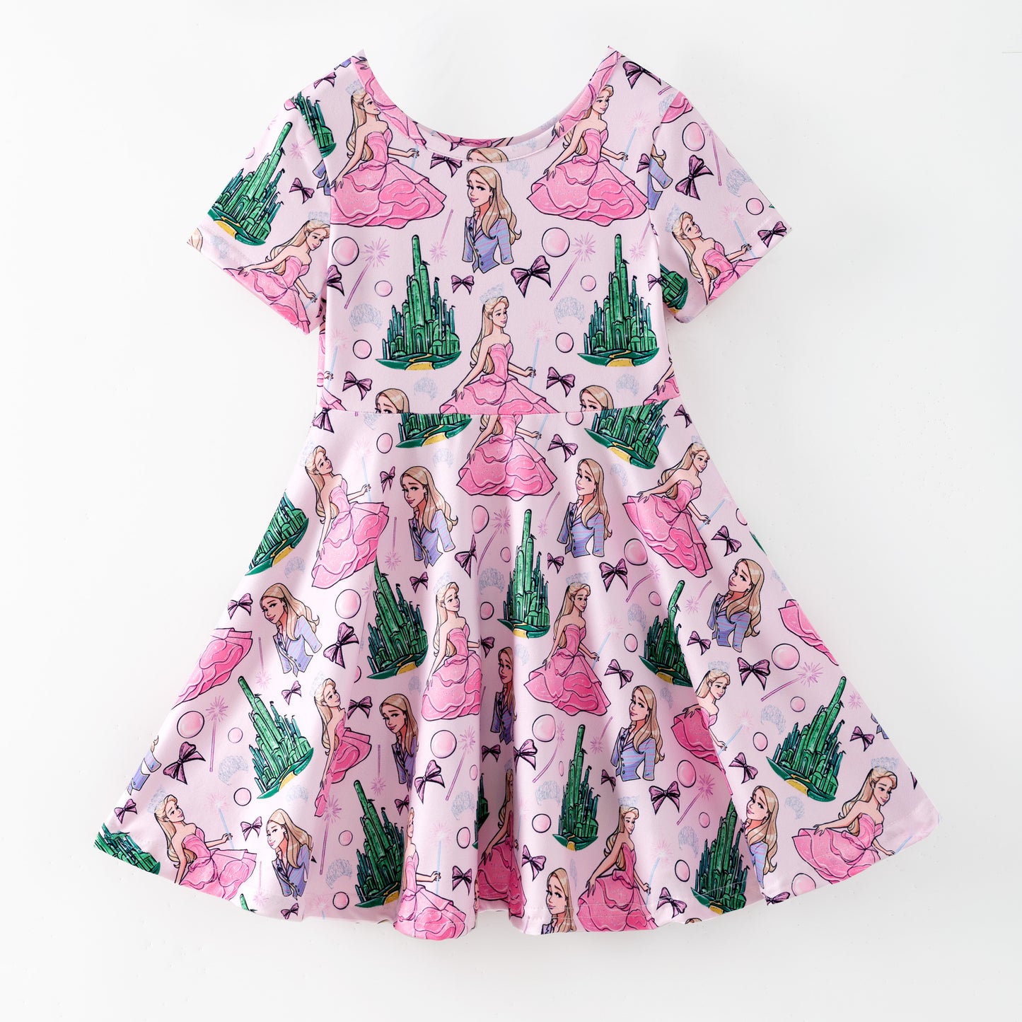 Summer Pink Princess Castle Printed Twirl Dress