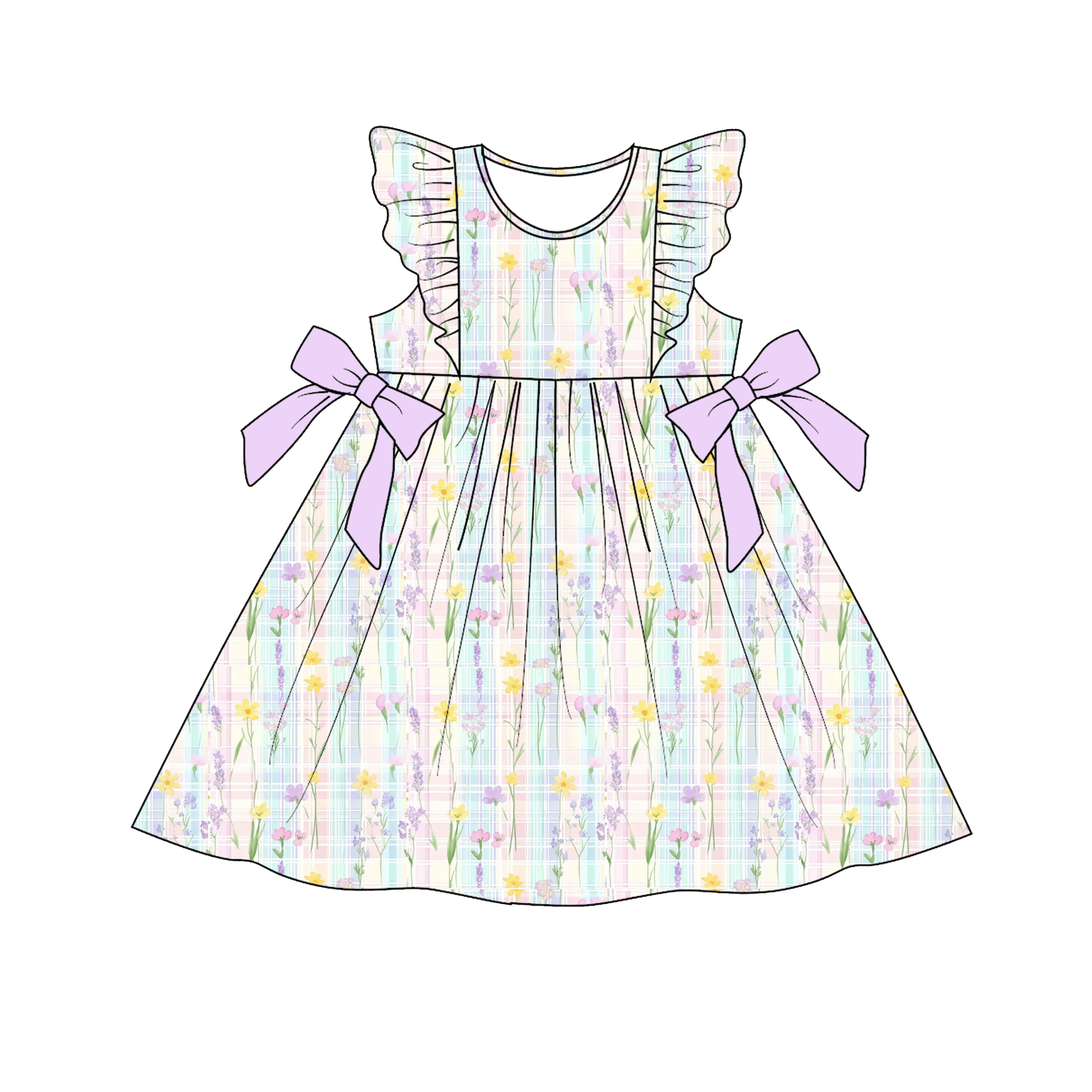 Summer Easter Floral & Pastel Egg Flutter Sleeve Bow Dress Set
