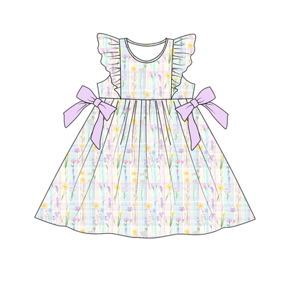 Summer Easter Floral & Pastel Egg Flutter Sleeve Bow Dress Set