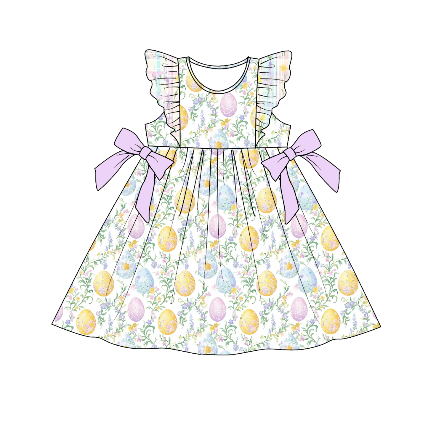 Summer Easter Floral & Pastel Egg Flutter Sleeve Bow Dress Set