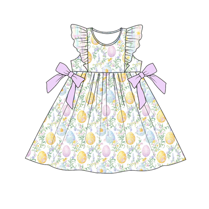 Summer Easter Floral & Pastel Egg Flutter Sleeve Bow Dress Set