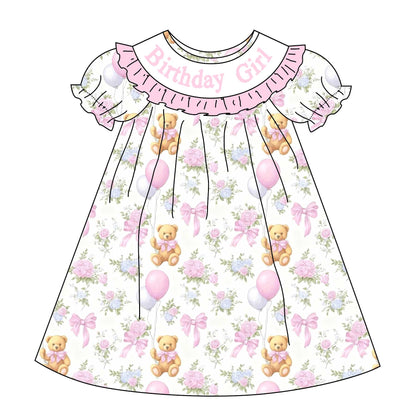 Birthday Girl Smocked Embroidered Celebrate Bear Collection