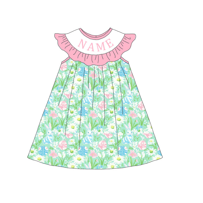 Sweet Blooms for Little Ones – Custom Name Smocked Green Pink Floral Set