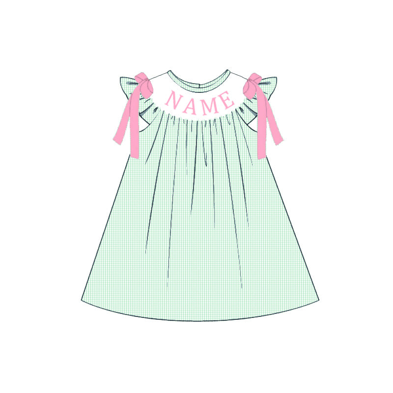 Summer Green Plaid Custom Name Embroidery Smock Outfits