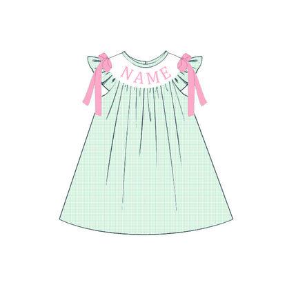 Summer Green Plaid Custom Name Embroidery Smock Outfits