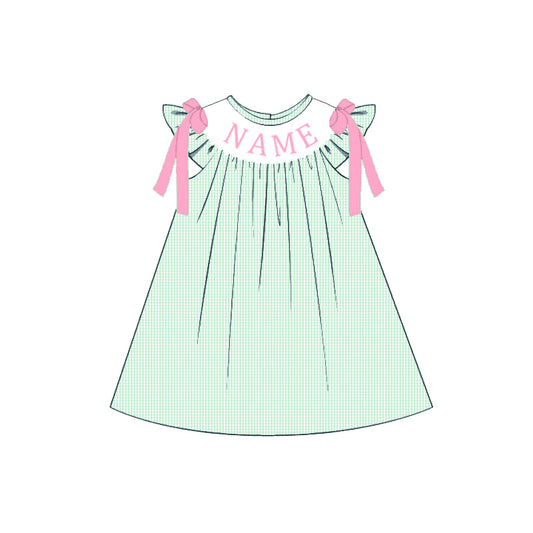 Summer Green Plaid Custom Name Embroidery Smock Outfits