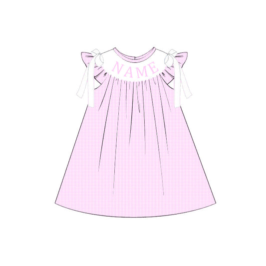 Summer Pink Plaid Custom Name Embroidery Smock Outfits