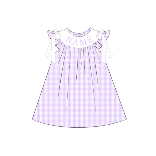 Summer Lavender Plaid Custom Name Embroidery Smock Outfits