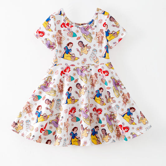 Summer Princess Printed Sleeveless Twirl Dress For Girls