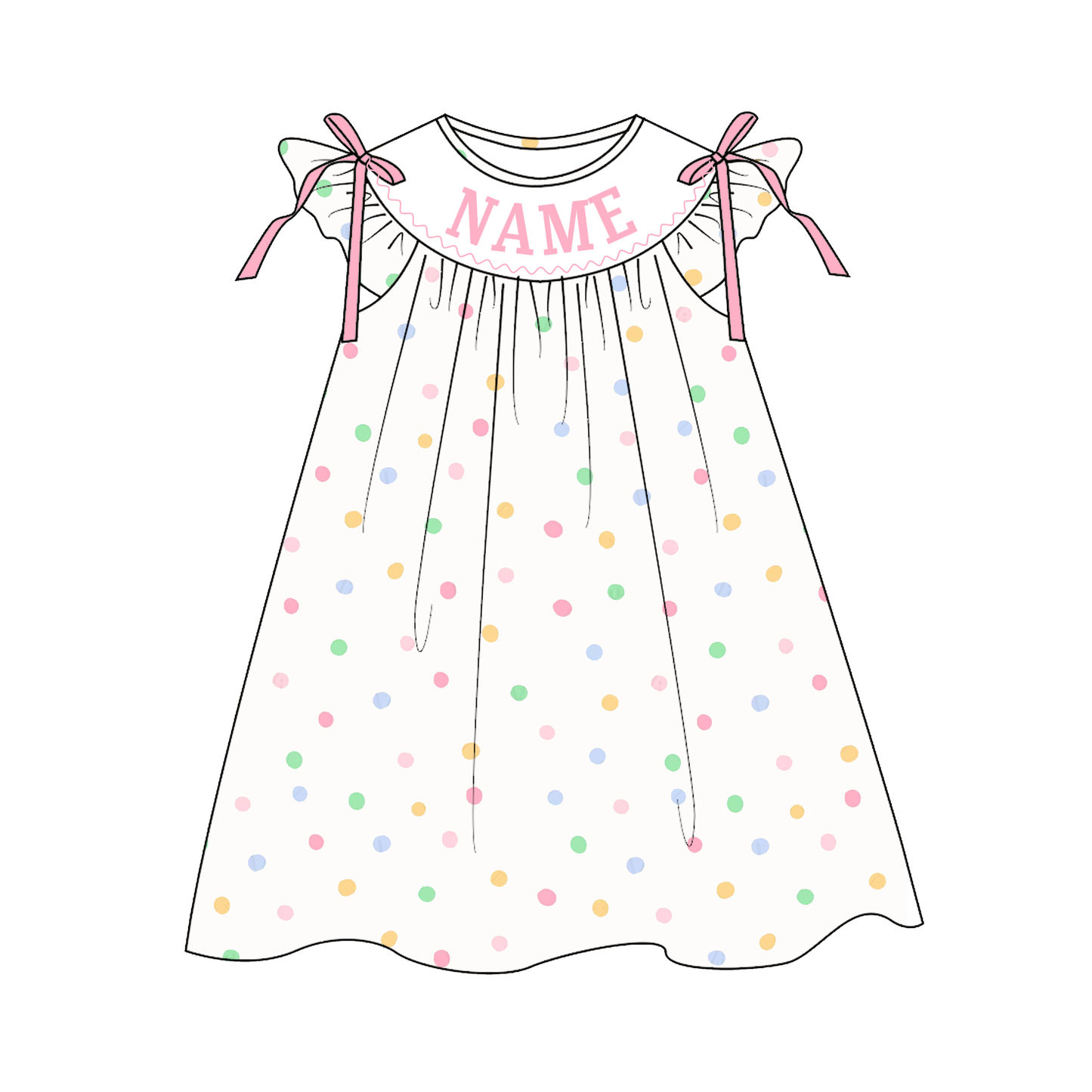 Easter Bunny Custom Name Smocked Embroidered Polka Dota Collection