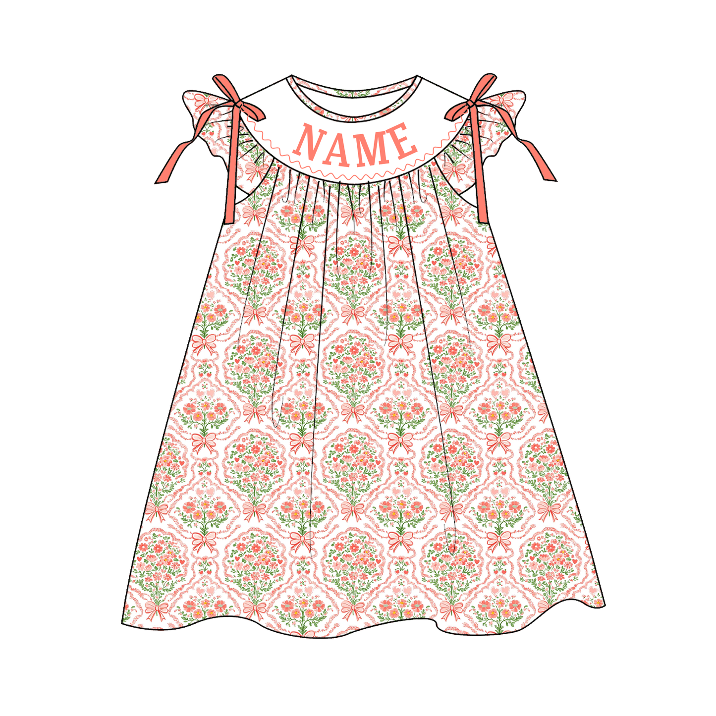 MAMA'S BESTIE Custom Name Smocked Embroidered Floral Collection