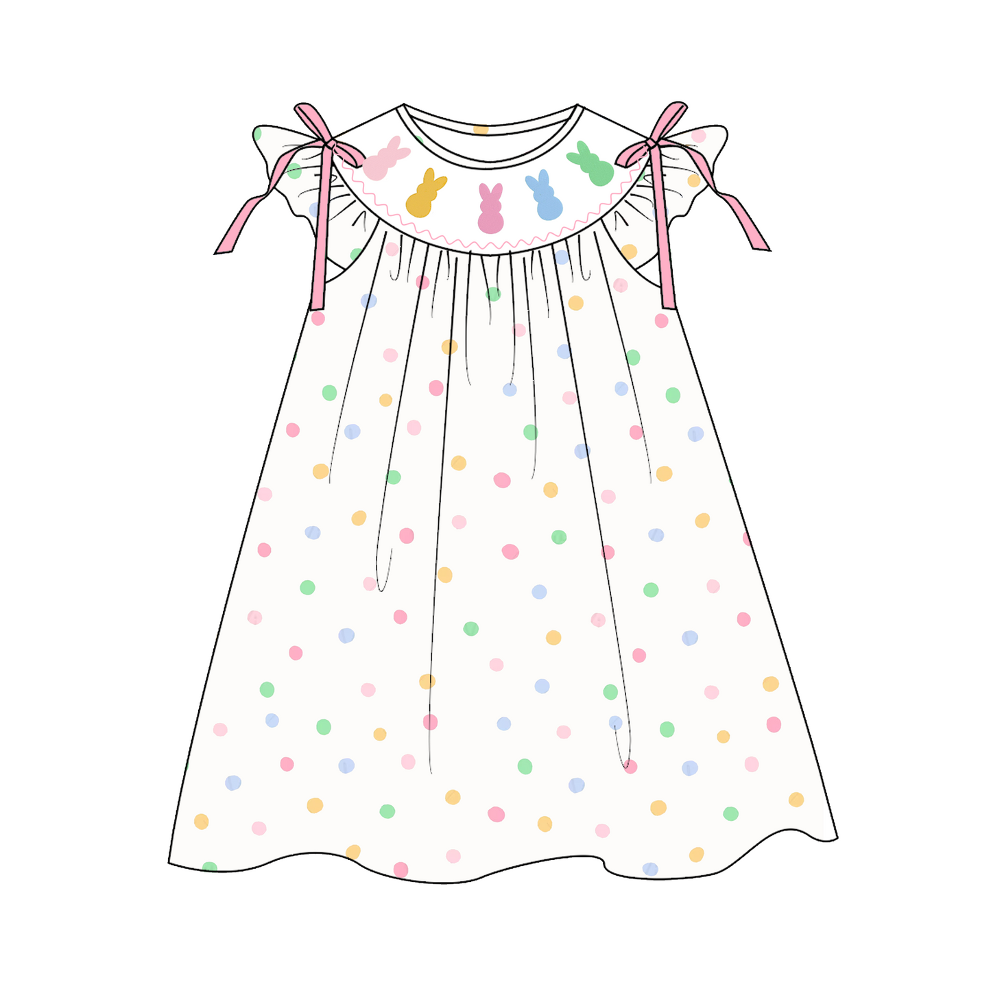 Easter Bunny Custom Name Smocked Embroidered Polka Dota Collection