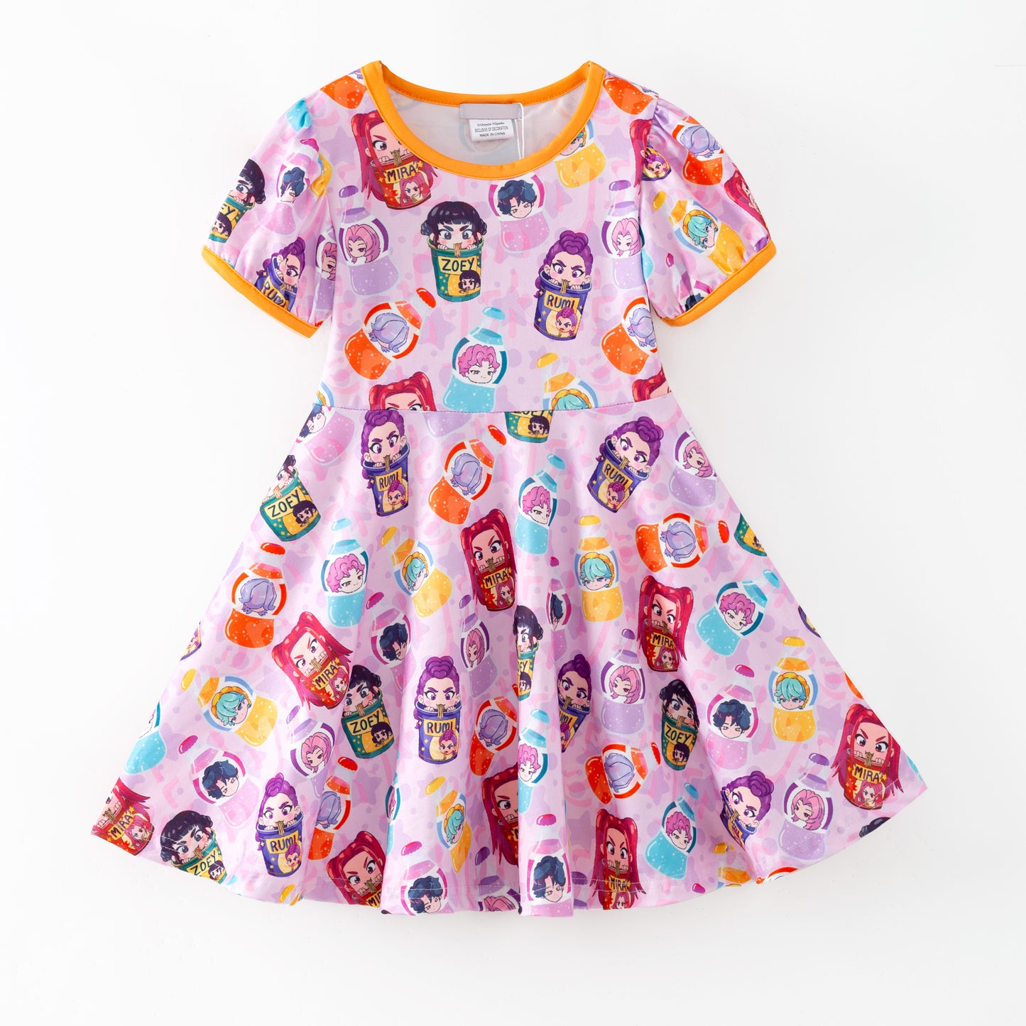 Kids Summer K-Pop Demon Hunter Fashion Print Twirl Dress