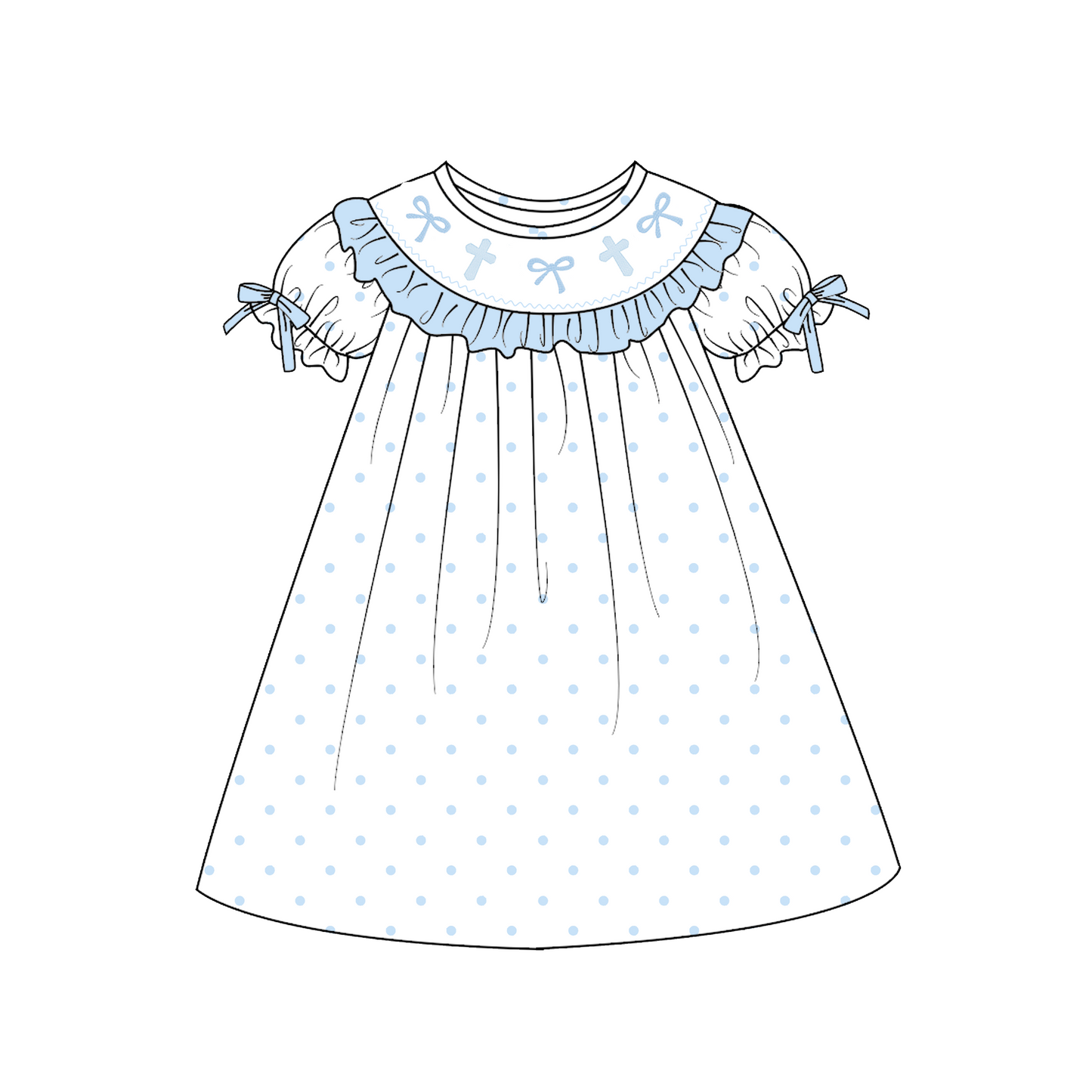 Easter Blue Plaid Bow Cross Smock Embroidery Collection
