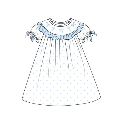 Easter Blue Plaid Bow Cross Smock Embroidery Collection