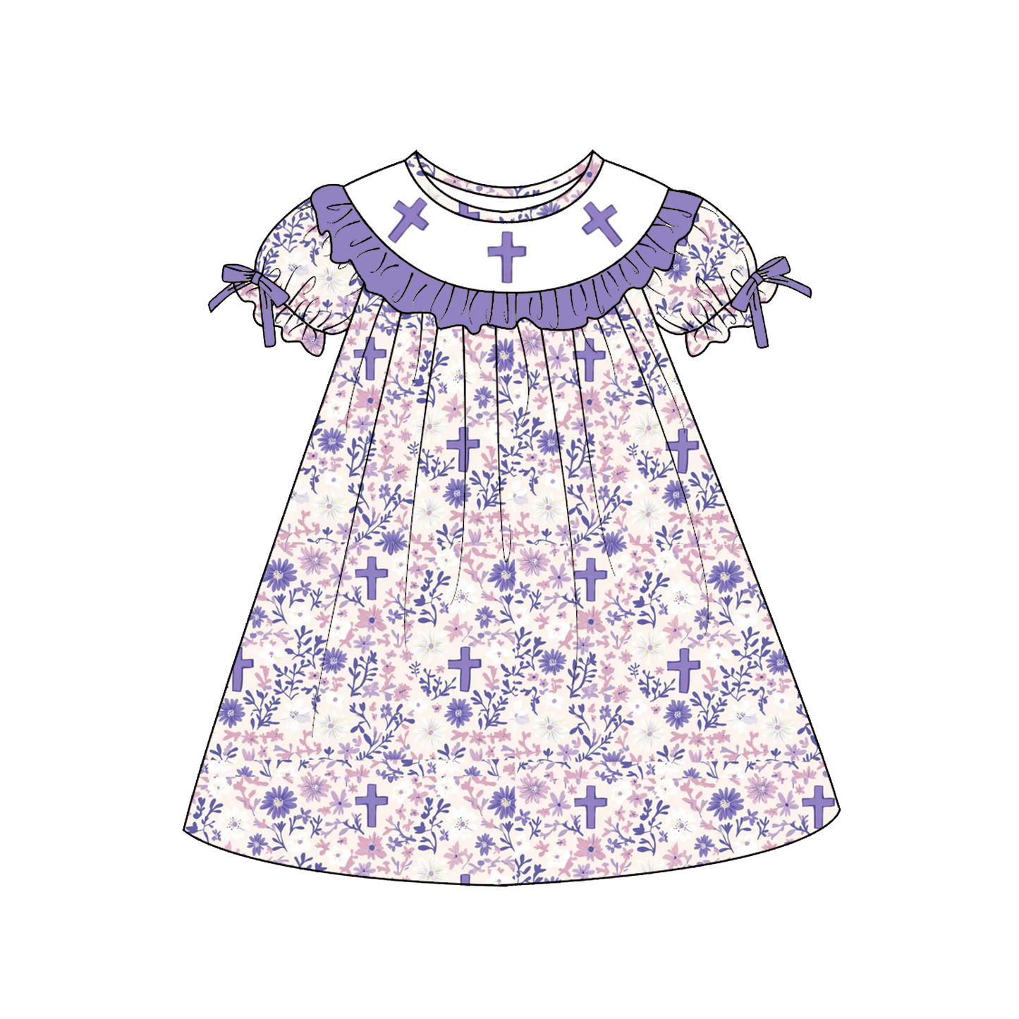 Easter Purple Floral Cross Embroidery Outfit Collection