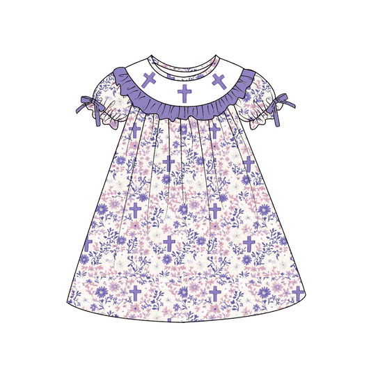 Easter Purple Floral Cross Embroidery Outfit Collection