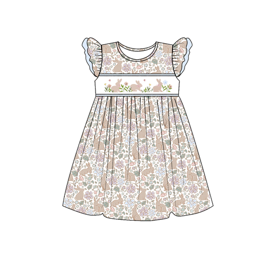 Easter Floral Bunny Embroidery Smocked Dress & Romper Set
