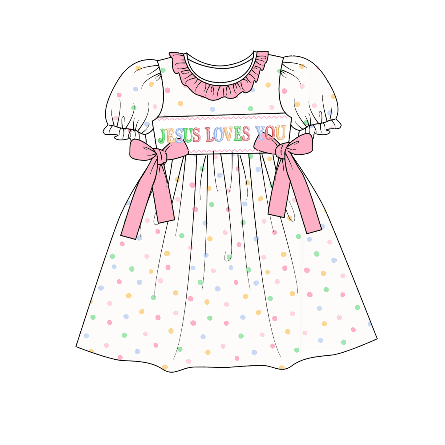 Easter JESUS LOVES ME Smock Embroidery Girls Dress & Romper