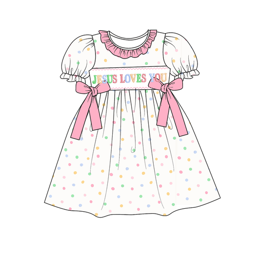Easter JESUS LOVES ME Smock Embroidery Girls Dress & Romper