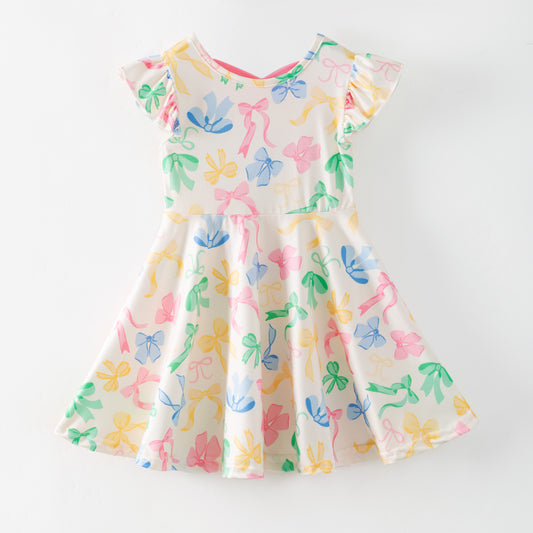 Summer Colorful Bow Printed Sleeveless Twirl Dress