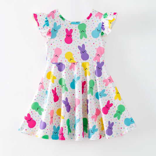 Easter Colorful Bunny Printed Sleeveless Twirl Dress
