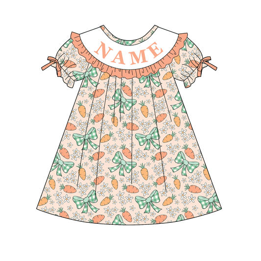 Easter Carrot Flower Custom Name Embroidery Smock Outfits