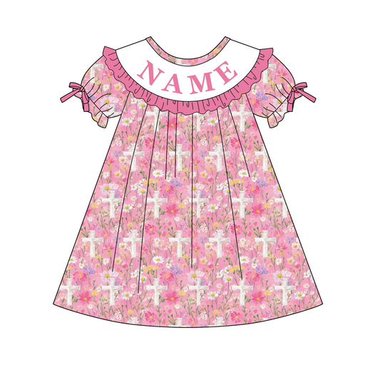 Spring Easter Floral Custom Name Embroidery Smock Outfits