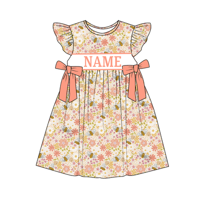 Spring Summer Floral Bee Custom Name Smocked Embroidered Collection